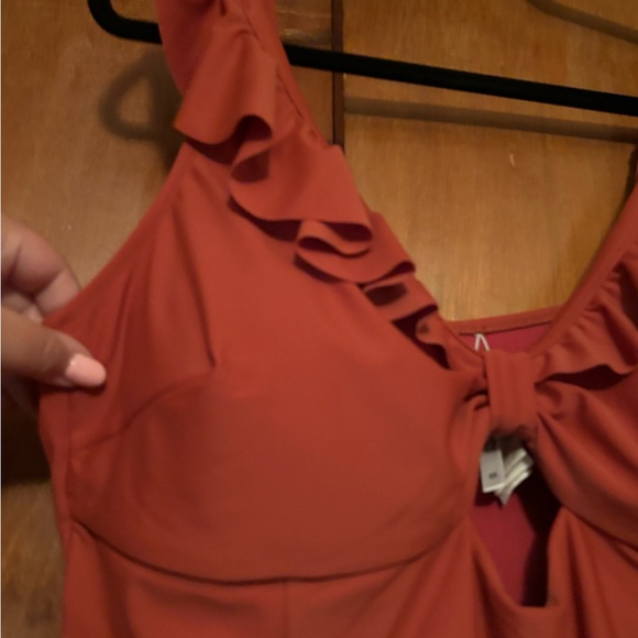 Charming Ruffled One Piece Swimsuit - Rust - Picture 2 of 4